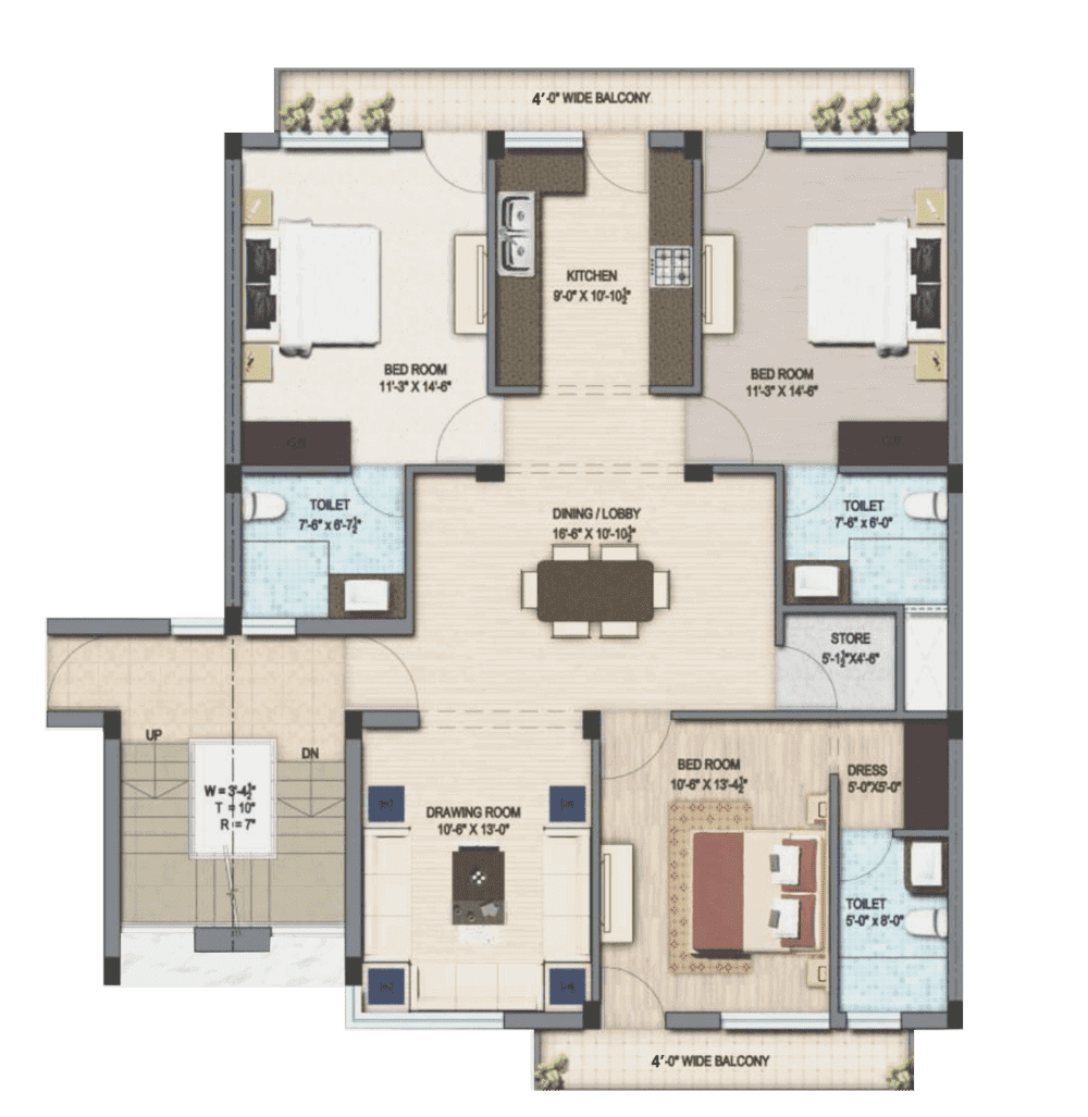 Bollywood Green City Luxury 3BHK Floor Plan